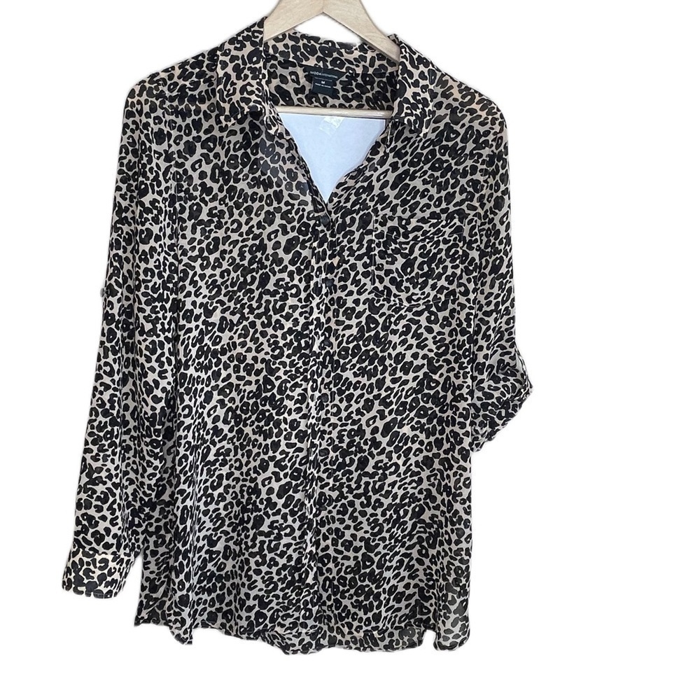 Moda international Sheer leopard long sleeve button down collared blouse